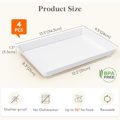 Lifewit 4 Pcs Serving Tray for Party, Reusable Plastic Food Serving Platter - size: Standard (14" x 10")