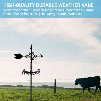 Metal Weather Vane Black Wind Vanes Indicator Wind Measuring Tool Weathervane Roof Mount for Gardens Outside Farmhouse Farm Barn Sheds Patio Decorations