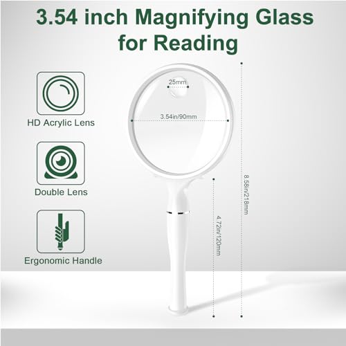 10X 30X Magnifying Glass, 90MM Anti-Glare Acrylic Lens, Handheld Reading Magnifier for Elderly and Fine Craft Observation - color: White