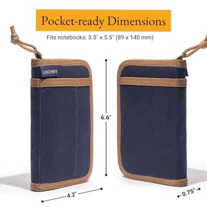 LOCHBY® Pocket Journal | Tomoe River 3.5" x 5.5" Notebook | Waxed Canvas | Ideal for Travelers & Daily Use, Fits Field Notes, Moleskine Cahier - color: Nautical, size: Pocket-size Zipper
