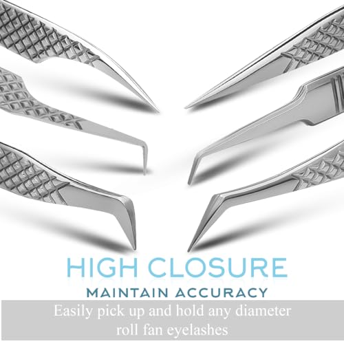 Eyelash Extension Tweezers Set of 6, Japanese Steel, Silver - color: Silver
