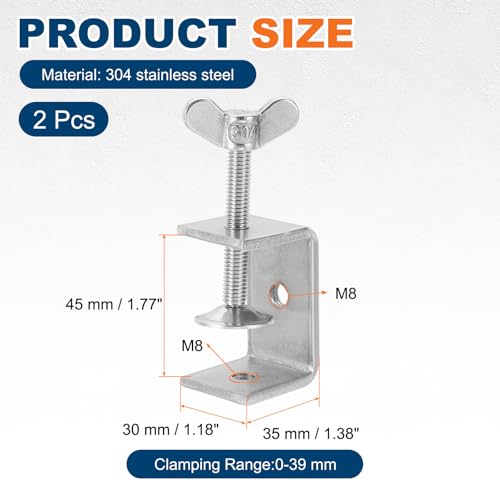 HARFINGTON 2Pcs 304 Stainless Steel C Clamps 45mm Square Mini Tiger Clamp - size: 45mm