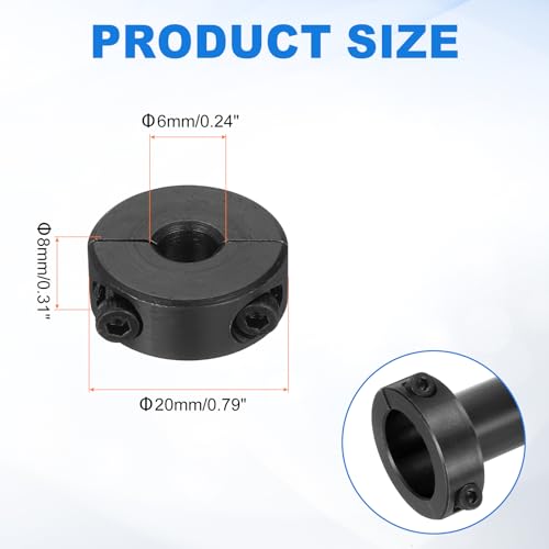uxcell 4pcs Double Split Shaft Collars 6mm Bore, Two-Piece Clamping Collar 20mm OD 8mm Thickness Carbon Steel Lock Collar Clamp with Set Screws (Black Oxide) - size: 6mm x 20mm x 8mm