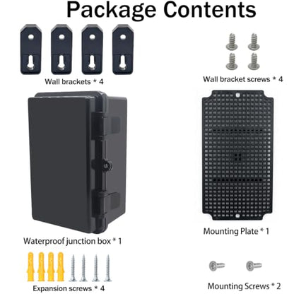 Junction Box, Hinged Black Cover IP67 Waterproof ABS Project Box with Mounting Plate Electrical Box Enclosure with Wall Bracket 8.3 x 5.1 x 4.3inch(210x130x110mm) - color: Black, size: 8.3"x5.1"x4.3"