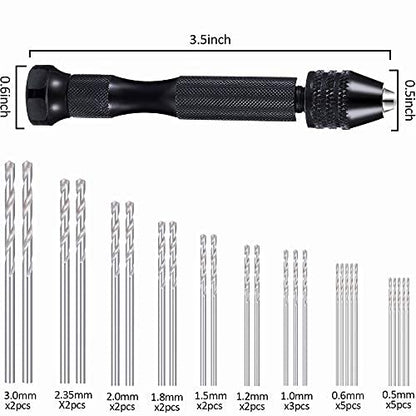 Mudder 36 Pcs Pin Vise Hand with Drill Micro Bits Set(Black) - color: Multicolor