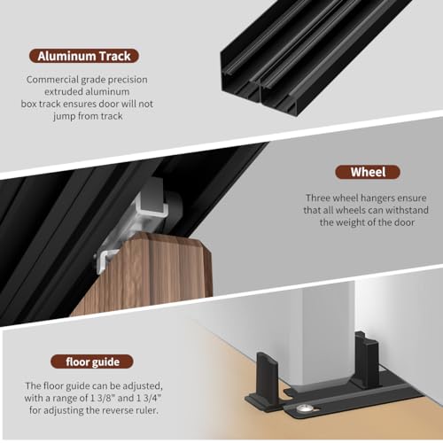Heavy Duty Bypass Sliding Closet Door Track Hardware 60", 5FT Aluminium Pocket Door Track Rail Set, Smoothly and Quietly, for 2 Door System,Black - size: XC40 60"-B