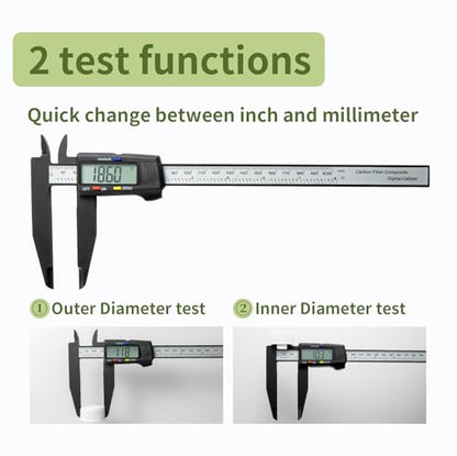 Digital Caliper 0-8" Measuring Tool, Micrometer Caliper with Auto-Off Feature, Interchangeable Between inches and millimeters for Jewelry Measurement and 3D Printing