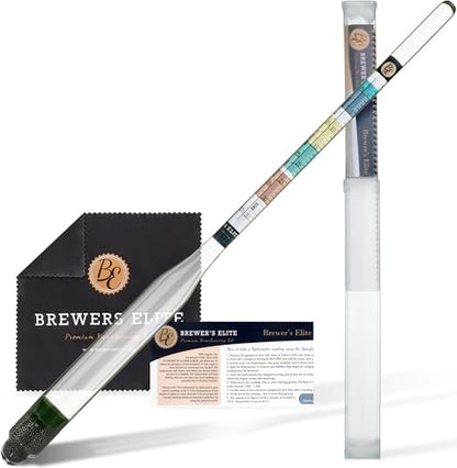 Brewer's Elite Hydrometer for Home Brew Beer, Wine, Mead and Kombucha - Deluxe Triple Scale Set with Hardcase and Cloth - Specific Gravity ABV Tester - size: Hydrometer Set