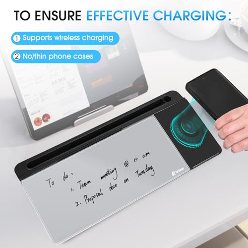 Varhomax Glass Desk Whiteboard with Wireless Charger - color: Wireless Charger-black & Gray