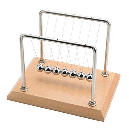 CERROPI Newton Cradle Balance Balls, Newton Pendulum with 7 Balls, Classic Newton Swing Ball, Science Physics Gadget | Desk Toys & Accessories, 55+ Sec Swingtime (Beech & Wood Base)