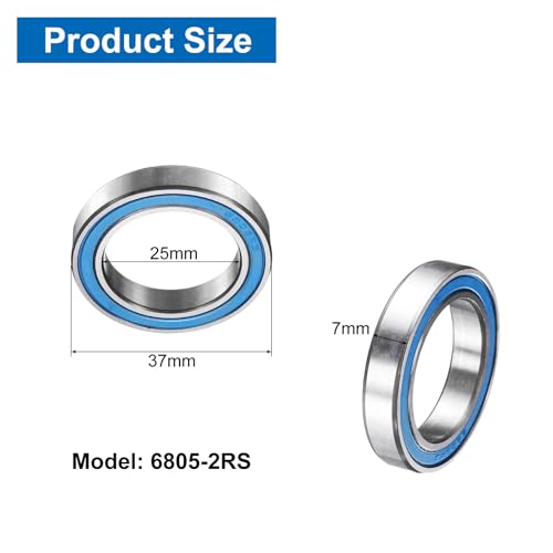 uxcell 8 Pcs 6805-2RS Deep Groove Micro Bearing, 25x37x7mm Chrome Steel - size: 6805-2RS