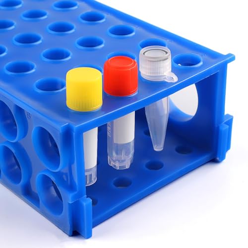 4-Way Interlocking Plastic Tube Rack Set (5 Pack) - Expandable Organizer for 0.5-50mL Containers, 5 Colors for Home & School Projects
