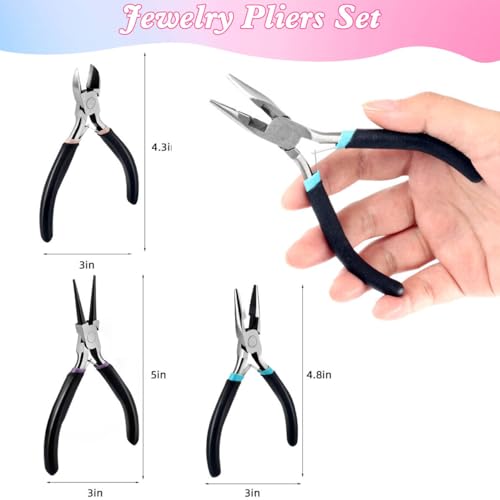 URSKYTOUS 3Pcs Jewelry Pliers Set Jewelry Making Pliers Tools Kit Include Jewelry Making Needle Nose Chain Nose Round Bent Pliers Wire Cutter for Bracelet Beading Craft Jewelry Making Supplies (Black) - color: 3pcs Black