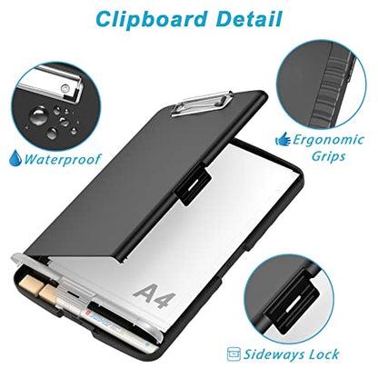 Rimilak Clipboard with Storage, 8.5 x 11'' High Capacity Clip Board, Black - color: Black
