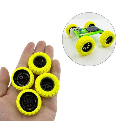 10PCS Toy Car Wheel RC Car Rubber Tire Wheel with 5PCS Shaft Round Rod Axles for RC Car Truck Robot DIY Model Toy Wheel Parts (2x33mm Yellow) - style: 2x33mm Yellow