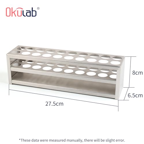Test Tube Rack, 20 Holes Stainless Steel Test Tube Rack, with Extended Edges Providing Handles, Suitable for Tubes of Dia.≤21mm, Round Holes Test Tube Holder, for Classroom, Lab, TTRS20A1 - size: 20 Holes,for Tubes of Dia.≤21mm