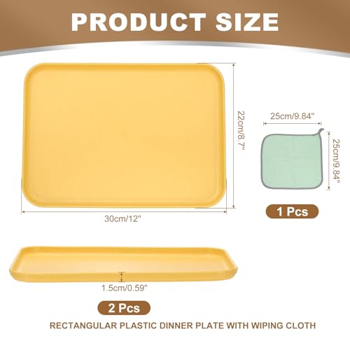 PATIKIL 12x8.7 Plastic Tray, 2 Pack Rectangular Plates Small Food Tray Wheat Plates Dishes Reusable Dessert Plate Trays with Cloth for Cake Fruits Salad Cupcake Steak Serving Beige - color: Beige, size: M(12"x8.7")