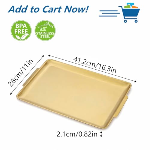 SANQIAHOME 16.3" x 11" Gold Serving Trays Set of 2, Stainless Steel - color: Gold-40x28cm