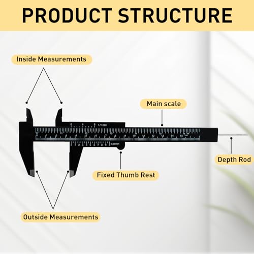 TamBee Plastic Vernier Caliper, 150mm Mini Caliper for School Students, Double Scale Caliper Jewelry Brow Sliding Gauge Ruler Measuring Tool 6Inch 5PCS(Black) - color: Black