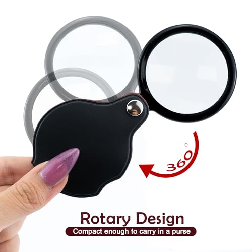 BlingKingdom 2 PCS Pocket Magnifying Glasses with Rotating Protective Sheath, Handy Folding Magnifier Mini Magnifying Lens Magnify Glass for Senior Reading Small Print Label