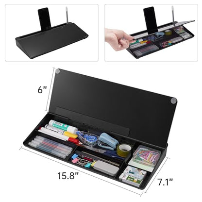 TSJ OFFICE Desktop Whiteboard Dry-Erase-Board - Computer Keyboard Stand White Board Surface Pad with Drawer, Desk Organizers with Accessories for Office, Home, School Supplies - Complete Black - color: Black Base/Glass
