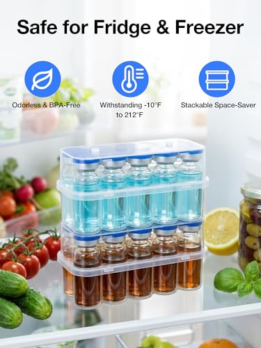 SUNMON 10 Slot Peptide Case for Fridge, 10ml Vial Storage Case for Refrigerator, 10ml Insulin Vial Holder for Diabetic Care (2 Pcs) - size: 10ml-10 Slot 2 Pcs
