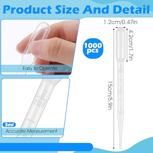 1000 Pcs Plastic Transfer Pipettes Disposable Graduated Pipettes for Scientific Experiment, Essential Oils, Make up Tool (3 ml)