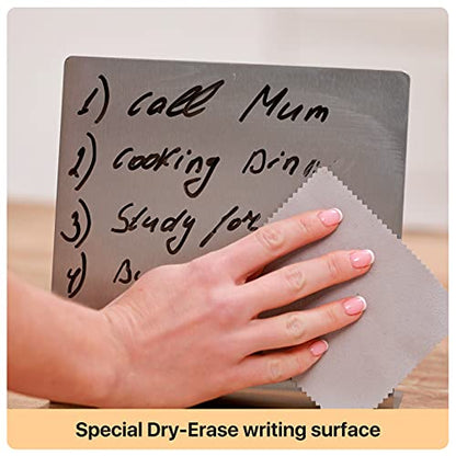 Magnetic Bulletin Board with Stand – Small Dry Erase Memo Board – Tabletop Metal Easel for Magnet Display – Mini Home Decor – 8x8 Inches + 2 Magnets