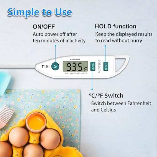 BOMATA Digital Water Thermometer for Liquid, Meat, Cooking, IPX7 Waterproof - color: White