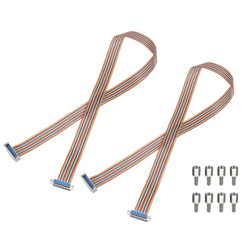 MECCANIXITY 2 Pcs IDC Rainbow Wire Flat Ribbon Cable DB25 Male to DB25 Female 39 Inch Length 2.54mm Pitch Breadboard Jumper Wires for Electronic Projects - size: 39 Inch, style: DB25 Male to DB25 Female