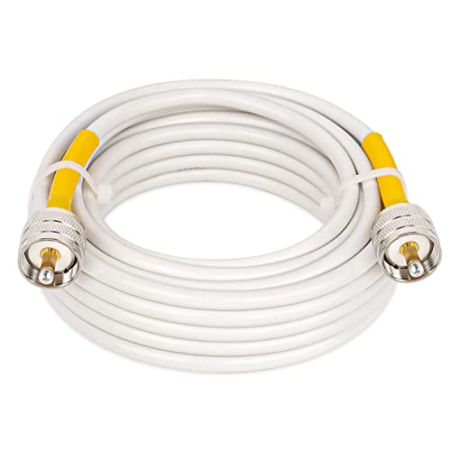 MOOKEERF CB Coax Cable, 25ft RG8X PVC White Marine Coaxial Cable, UHF PL259 Male to Male Connector for CB, HAM, VHF Radios & SWR Meter/Antenna Analyzer - size: 25FT