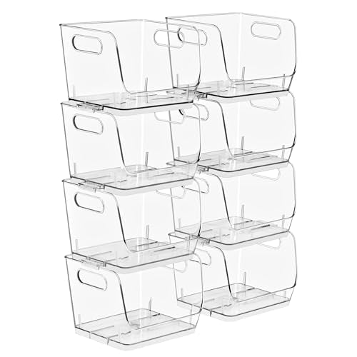 Sorbus Clear Pantry Organizer with Stackable Storage Bins, Open Front - size: Small Square, style: 8 Pack