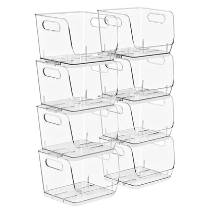 Sorbus Clear Pantry Organizer with Stackable Storage Bins, Open Front - size: Small Square, style: 8 Pack
