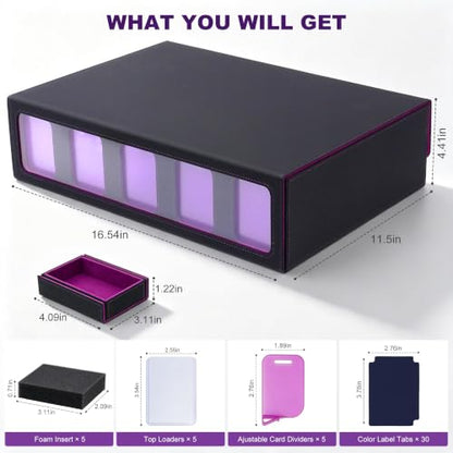 Trading Card Storage Box 5-Row with Side Window, Black Purple - color: Black Purple, size: 5 Rows Side window