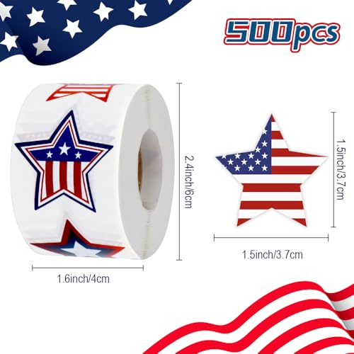 American Flag Star Stickers, 500 PCS 1.5 Inch Self Sealing 4th of July Stickers USA Patriotic Labels Fourth of July Memorial Day Tags for Bottle Envelope Card Gifts Reward US Country Decals Stamps - color: 500 Pcs Independence Day Stickers