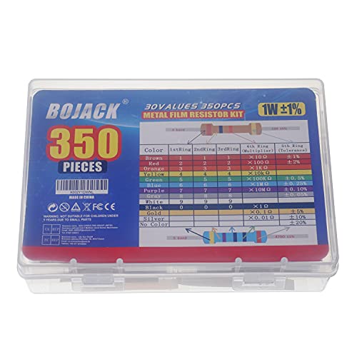 BOJACK 350 Pcs 30 Values Resistor Kit 1 Ohm - 1M Ohm with 1% 1W Metal Film Resistors Assortment - size: 1 W