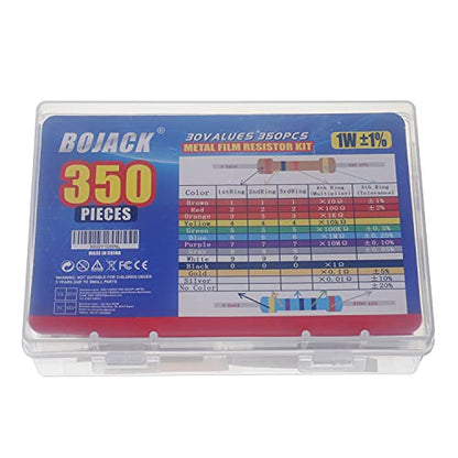 BOJACK 350 Pcs 30 Values Resistor Kit 1 Ohm - 1M Ohm with 1% 1W Metal Film Resistors Assortment - size: 1 W