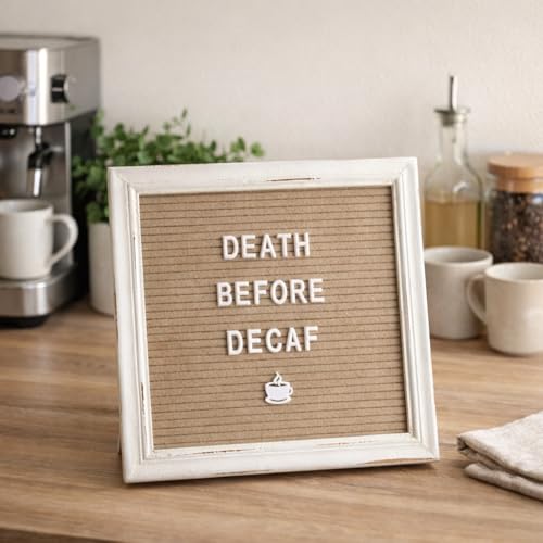 Cappuccino Felt Letter Board Back to School Sign with Rustic Wood White Frame - Farmhouse Letter Board Sign with Stand - Baby Announcement 10x10 Felt Board Changeable Message Board with 350 Letter Set - color: Cappuccino, size: 10x10 inches