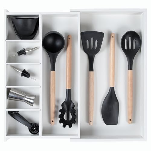 KitchenEdge Utensil & Junk Drawer Organizer, 10.5-19 in, White Bamboo - color: White Bamboo, size: From 10.5" to 19" Wide