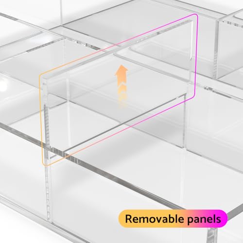HIIMIEI Acrylic Drawer Organizer, 6 Section Clear Makeup Tray Organizer for Drawer Office Bedroom(11.8x11.8 inch) - size: 12'' x 12''