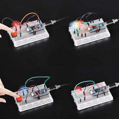 GeeekPi DIY Kit for Arduino Nano R4 with Headers, Beginner Electronics Learning Set, Includes Breadboard, LEDs, Resistors, Transistors,Push Buttons,Jumper Wires,USB-C Programming Cable,with Tutorial