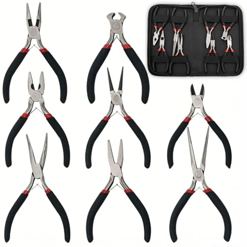 ZAVOOS 8 Pack Mini Pliers Set, Jewelry Making Tools Kit with Pouch