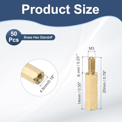 PATIKIL 50 Pcs Male to Female Thread Spacer Screws M3 x 14mm + 6mm Brass Hex Standoff PCB Motherboard Spacer Screw Nut for Drone Quadcopter Computer Electronic Projects Circuit Board - size: M3 x 14mm + 6mm
