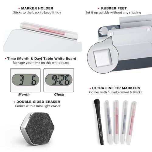 Small Glass Desktop Whiteboard Dry-Erase, Mini Pure Glassboard Clock Stand - color: Clock White