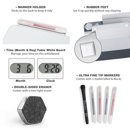 Small Glass Desktop Whiteboard Dry-Erase, Mini Pure Glassboard Clock Stand - color: Clock White