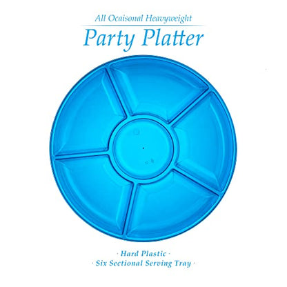 Plasticpro 6 Sectional Round Plastic Serving Tray/Platter (2, Blue) - color: Blue