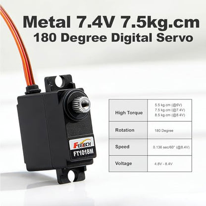 7.4V 7.5KG Metal Gear Digital Mini Servo Motor, High Torque 180 Degree RC Servo for TRX4M, SCX24, 1/10 Scale Cars, Robotics, Boats & Planes, Upgraded Metal Gear System - size: 7.4V 7.5KG-180°