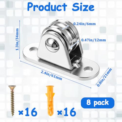 8 Pack Small Pulley Block Silent Pulley Wheel Heavy Duty Fixed Pullies Loading 176 lb, 1" Mini Duplex Pulleys Roller Frictionless Silent Wheel for Cord Material Handling Moving and DIY Project