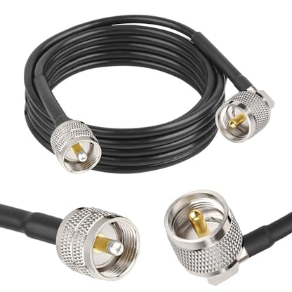 MOOKEERF CB Coax Cable - RG58 UHF PL-259 Male to Male Right Angle Coaxial Cable 8FT Low Loss Cb Antenna Cable Jumper Cable for CB Radio, HAM Radio, Antenna Analyzer, SWR Meter - size: 8FT