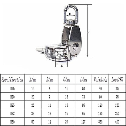 YAMASO,10Pcs 304 Stainless Steel M15 Silver Single Pulley Block Wire Rope Hanging Wire Towing Wheel - size: M15-10pcs
